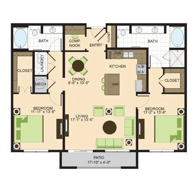 2900 West Dallas 2 Beds floor plan, 1287 sqft