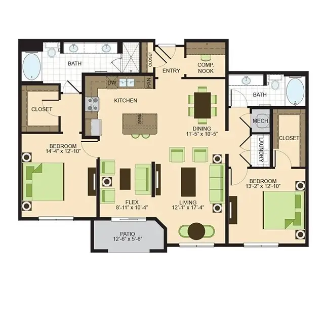 2900 West Dallas 2 Beds floor plan, 1551 sqft