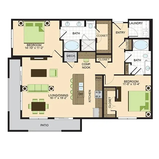2900 West Dallas 2 Beds floor plan, 1352 sqft