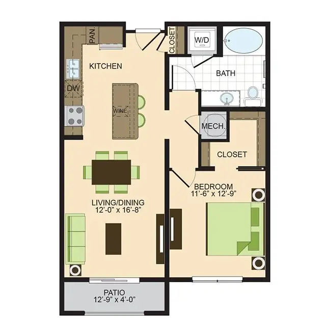 2900 West Dallas 1 Bed floor plan, 755 sqft