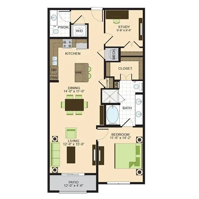 2900 West Dallas 1 Bed floor plan, 1086 sqft
