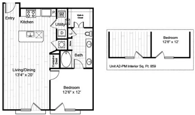 Virage Luxury Apartments 1 Bed floor plan, 859 sqft