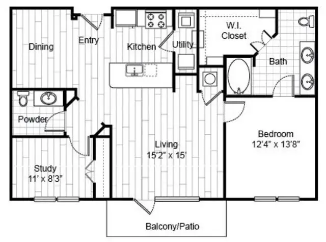 Virage Luxury Apartments 1 Bed floor plan, 1108 sqft