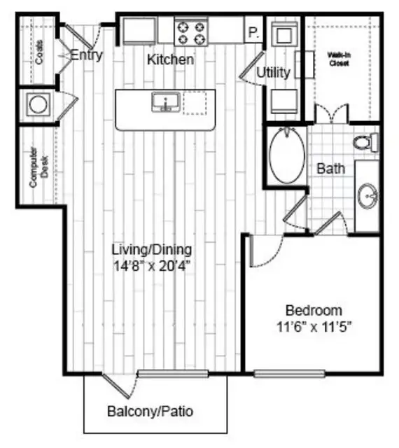 Virage Luxury Apartments 1 Bed floor plan, 908 sqft