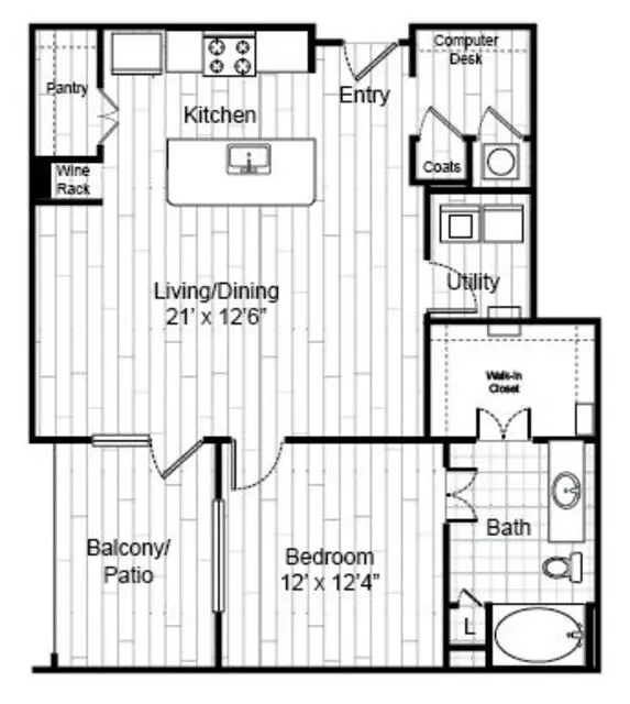 Virage Luxury Apartments 1 Bed floor plan, 914 sqft