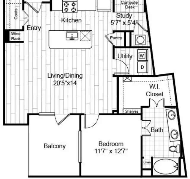 Virage Luxury Apartments 1 Bed floor plan, 946 sqft