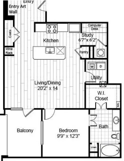 Virage Luxury Apartments 1 Bed floor plan, 995 sqft