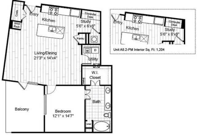 Virage Luxury Apartments 1 Bed floor plan, 1026 sqft
