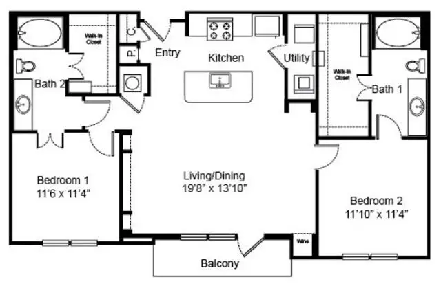 Virage Luxury Apartments 2 Beds floor plan, 1121 sqft
