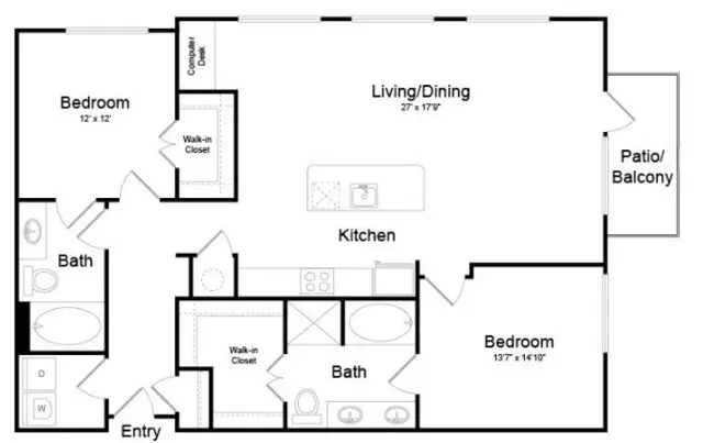 Virage Luxury Apartments 2 Beds floor plan, 1347 sqft