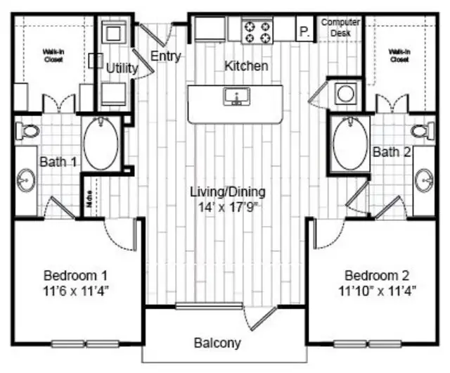 Virage Luxury Apartments 2 Beds floor plan, 1160 sqft