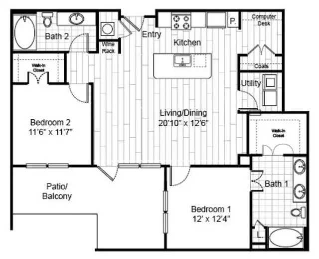 Virage Luxury Apartments 2 Beds floor plan, 1202 sqft