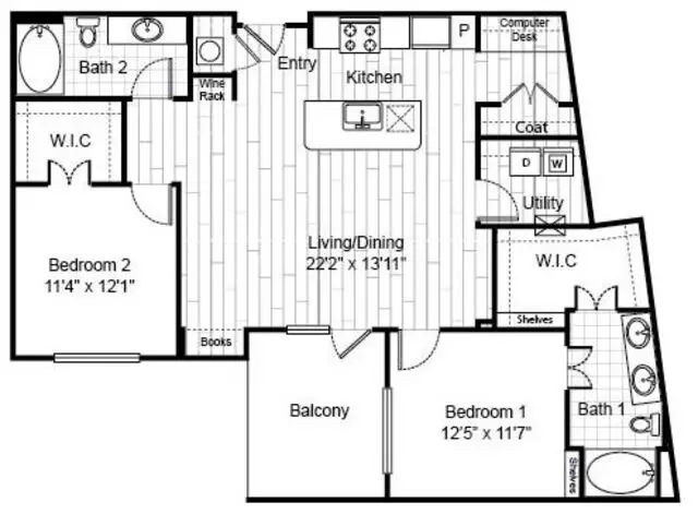 Virage Luxury Apartments 2 Beds floor plan, 1196 sqft
