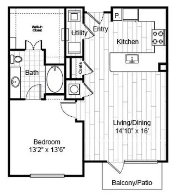 Virage Luxury Apartments 1 Bed floor plan, 852 sqft
