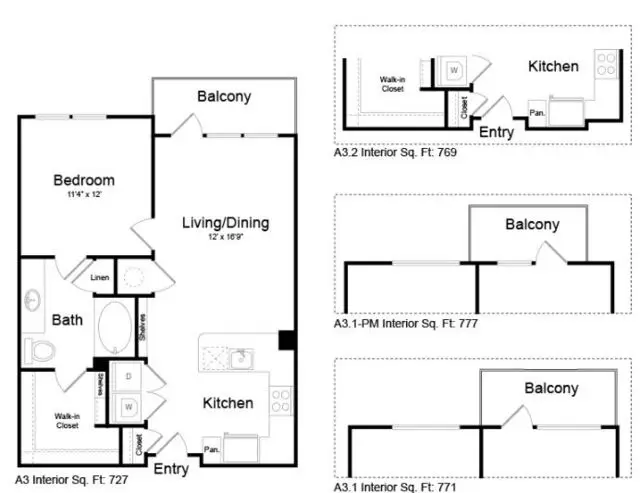 Virage Luxury Apartments 1 Bed floor plan, 727 sqft
