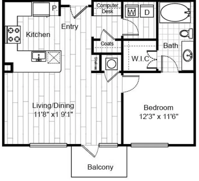 Virage Luxury Apartments 1 Bed floor plan, 751 sqft