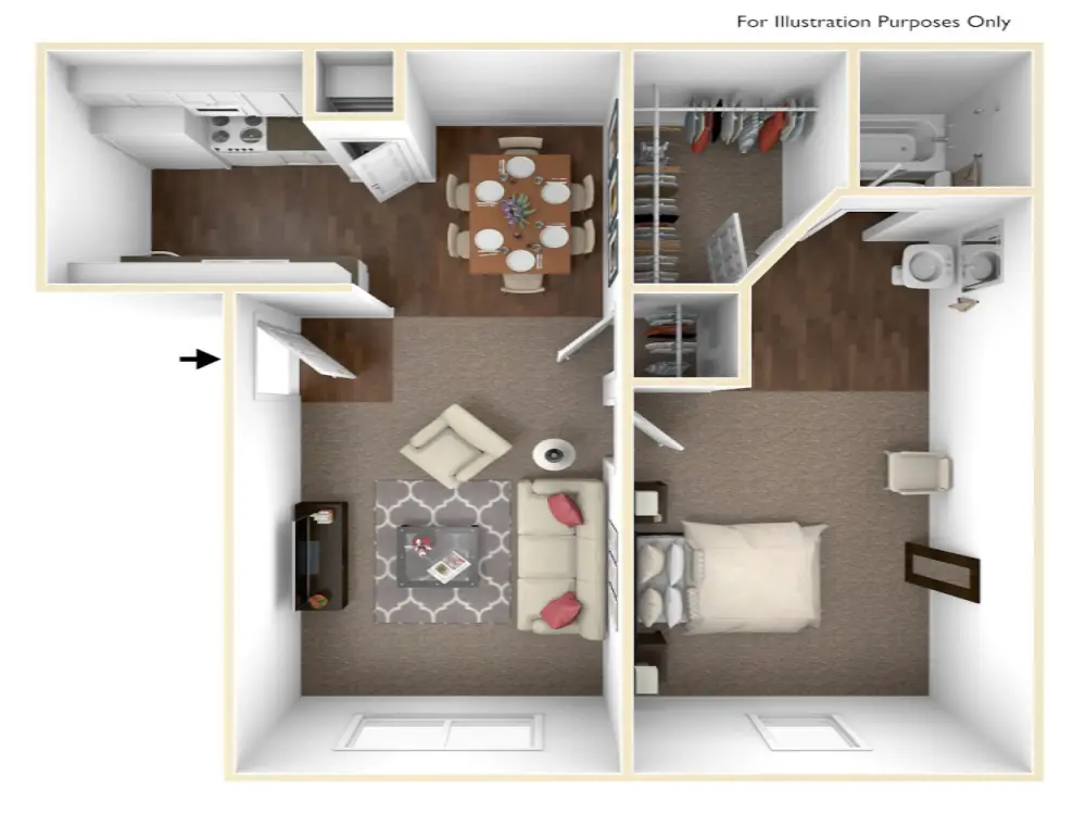 Willow Ridge Apartments 1 Bed floor plan, 610 sqft