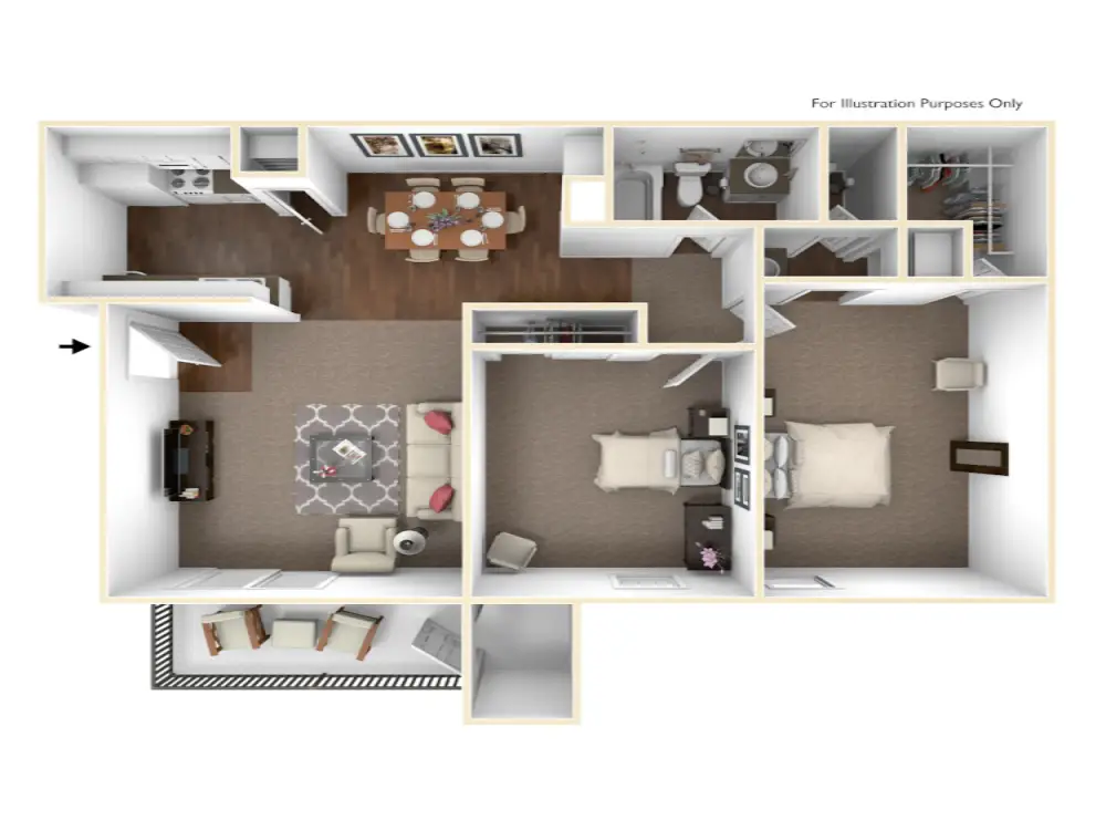 Willow Ridge Apartments 2 Beds floor plan, 850 sqft