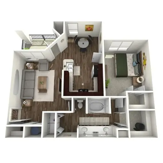 2828 at Royal Oaks 1 Bed floor plan, 835 sqft