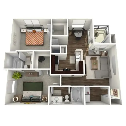 2828 at Royal Oaks 2 Beds floor plan, 1075 sqft