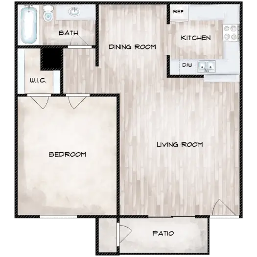 Woodchase Apartments Houston 1 Bed floor plan, 715 sqft