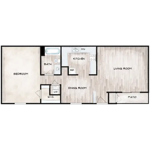 Woodchase Apartments Houston 1 Bed floor plan, 771 sqft