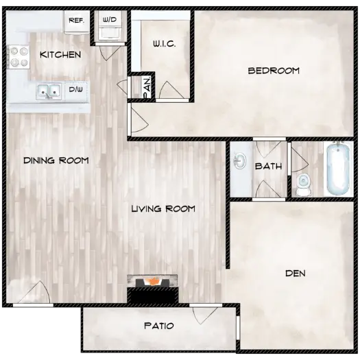 Woodchase Apartments Houston 1 Bed floor plan, 919 sqft