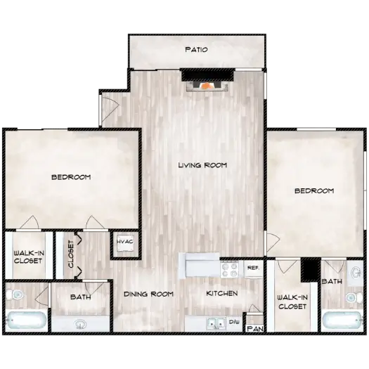 Woodchase Apartments Houston 2 Beds floor plan, 1076 sqft