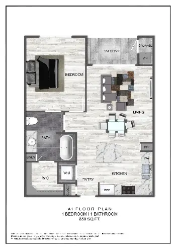 Domain at CityCentre 1 Bed floor plan, 650 sqft