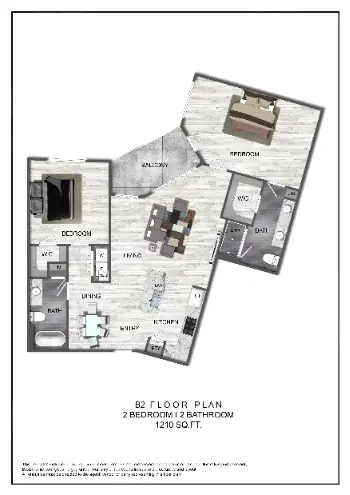 Domain at CityCentre 2 Beds floor plan, 1210 sqft