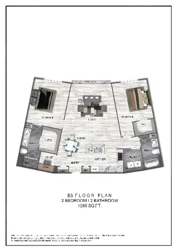 Domain at CityCentre 2 Beds floor plan, 1268 sqft