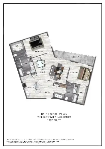 Domain at CityCentre 2 Beds floor plan, 1302 sqft