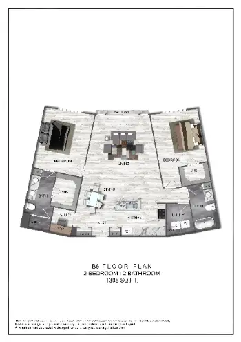 Domain at CityCentre 2 Beds floor plan, 1305 sqft