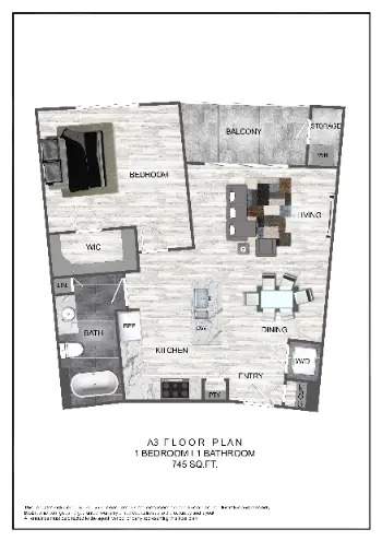 Domain at CityCentre 1 Bed floor plan, 745 sqft