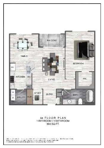 Domain at CityCentre 1 Bed floor plan, 745 sqft