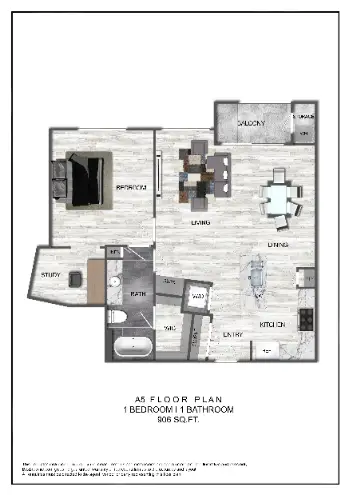 Domain at CityCentre 1 Bed floor plan, 860 sqft
