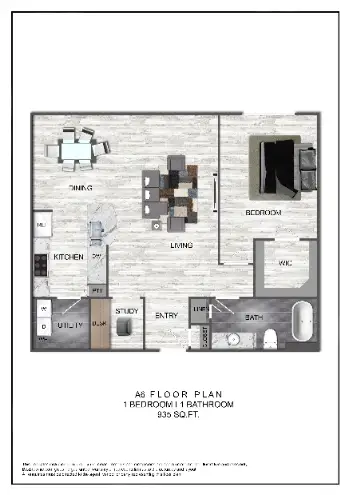 Domain at CityCentre 1 Bed floor plan, 906 sqft