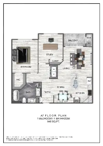Domain at CityCentre 1 Bed floor plan, 948 sqft