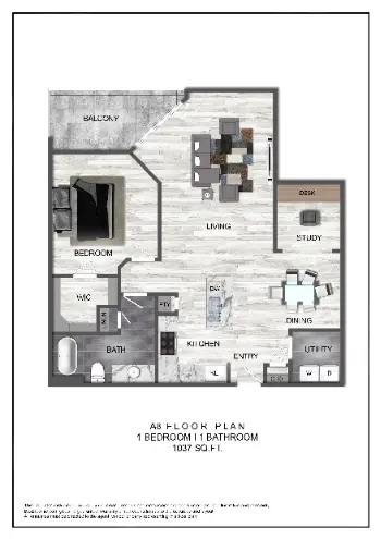 Domain at CityCentre 1 Bed floor plan, 1037 sqft