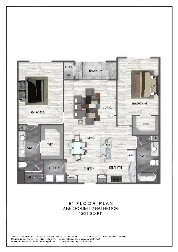 Domain at CityCentre 2 Beds floor plan, 1204 sqft