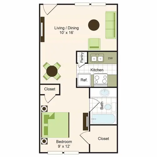 9900 on Memorial Houston 1 Bed floor plan, 515 sqft
