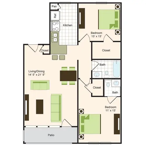 9900 on Memorial Houston 2 Beds floor plan, 1050 sqft