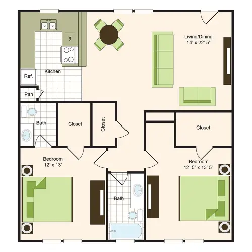 9900 on Memorial Houston 2 Beds floor plan, 1075 sqft