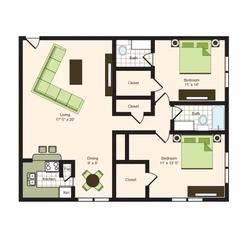 9900 on Memorial Houston 2 Beds floor plan, 1115 sqft