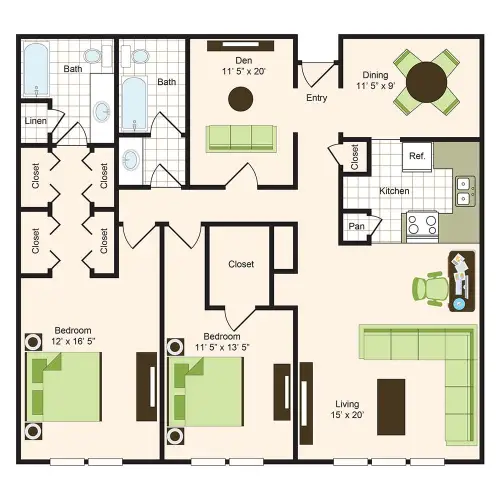 9900 on Memorial Houston 2 Beds floor plan, 1560 sqft