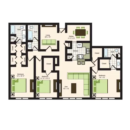 9900 on Memorial Houston 3 Beds floor plan, 2000 sqft