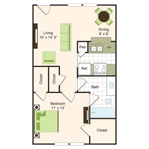 9900 on Memorial Houston 1 Bed floor plan, 620 sqft