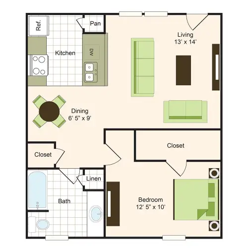 9900 on Memorial Houston 1 Bed floor plan, 675 sqft