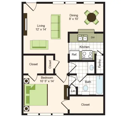 9900 on Memorial Houston 1 Bed floor plan, 715 sqft