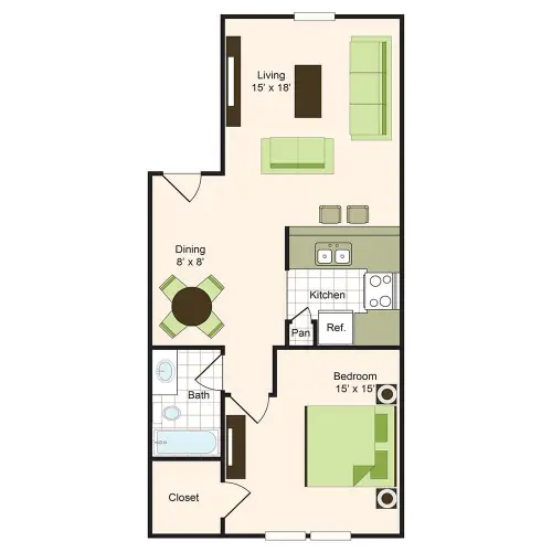 9900 on Memorial Houston 1 Bed floor plan, 780 sqft